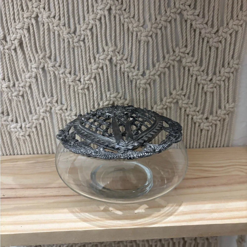 Vintage 1989 Metzke pewter potpourri jar lid (w/ jar) Made in USA
